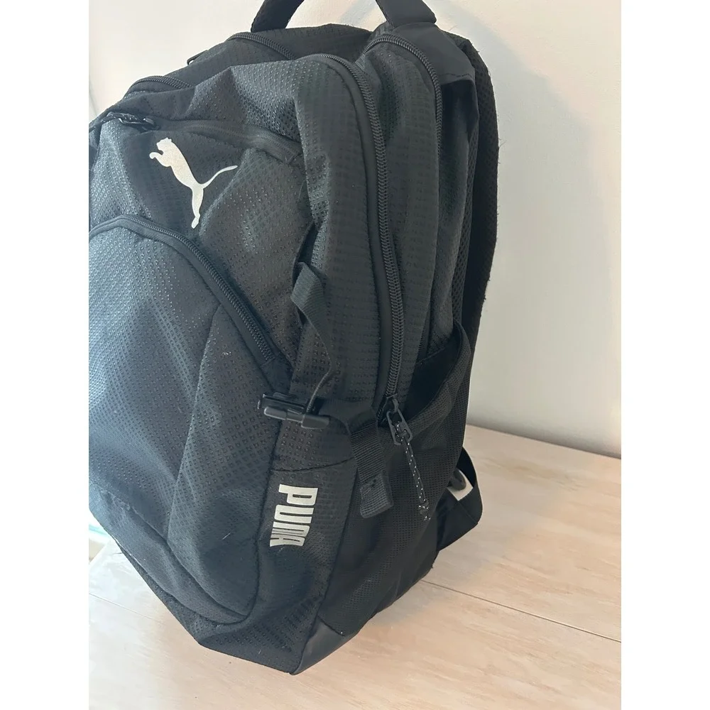 Puma Black‎ Textured Sports Backpack Multi-Pocket Laptop Bag Mens